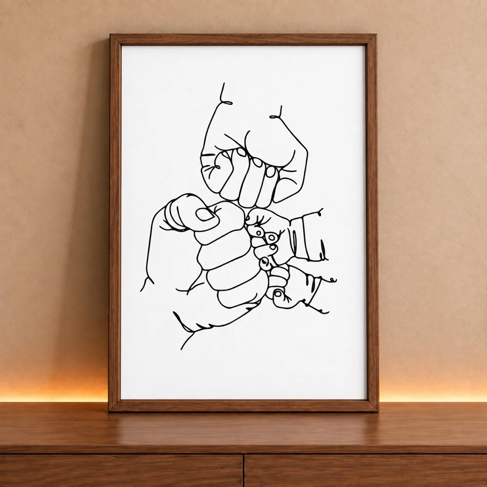 Quadro Decorativo Retangular Famlia Completa Mãos Minimalista